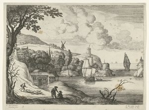 Dorp aan een baai (Italiaanse landschappen) door Willem van Nieulandt (II)