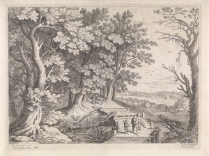 Landschap met Abraham en Isaak door Willem van Nieulandt (II)