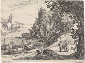 Landschap met de verdrijving van Hagar en Ismaël door Willem van Nieulandt (II)