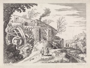 Landschap met een watermolen en de barmhartige Samaritaan door Willem van Nieulandt (II)