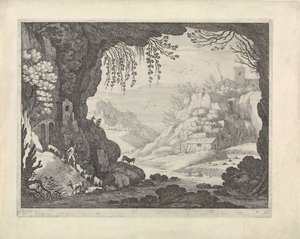 Uitzicht op landschap vanuit grot