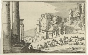 Vee tussen Romeinse ruïnes door Willem van Nieulandt (II)