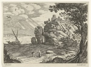Wonderbare visvangst, uit de serie Italiaanse landschappen door Willem van Nieulandt (II)