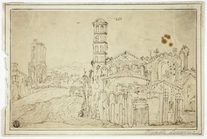 Uitzicht in Rome: Torre della Melisa, ruïnes van vroegchristelijke kerk