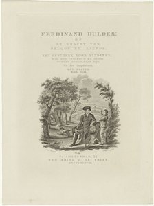 Zittende reiziger en een jongen in een landschap