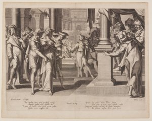 Susanna voor Daniel, plaat 3 uit Tronen van gerechtigheid (Thronus Iustitiae) door Willem van Swanenburgh