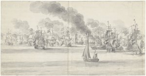 De Zeeslag voor Katwijk (linkerblad), 1653 door Willem van de Velde (I)