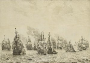 De zeeslag bij Livorno, 14 maart 1653: episode uit de Eerste Engelse Zeeoorlog (1652-54) door Willem van de Velde (I)