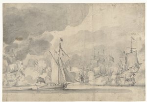 Zeeslag bij Lowestoft op 13 Juni 1665 door Willem van de Velde (I)