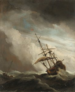 Een schip in volle zee bij vliegende storm, bekend als 