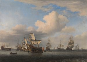 Veroverde Engelse Schepen na de Vierdaagse Zeeslag door Willem van de Velde (II)