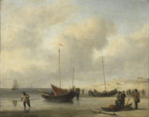 Vissersboten aan de kust door Willem van de Velde (II)