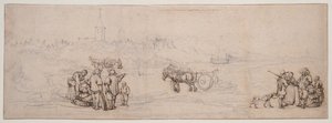 Duin Scene met Boerenfiguren door Willem van de Velde