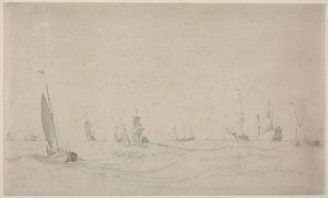 Schepen op een ruwe zee, 1665 door Willem van de Velde