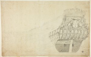 Gedeeltelijke schets van een Nederlands schip gezien vanaf bakboordzijde door Willem van de Velde I