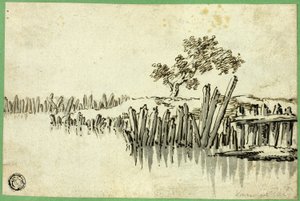 Beek met palen door Willem van de Velde I