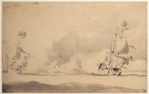 Een Nederlands schip achtervolgt een Engels schip
