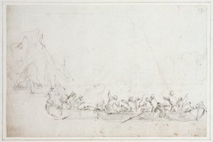 Een gevecht in boten tussen Nederlandse of Engelse en Barbarijse piraten, ca. 1675