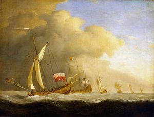Groep Britse koninklijke jachten op zee door Willem van de Velde the Younger