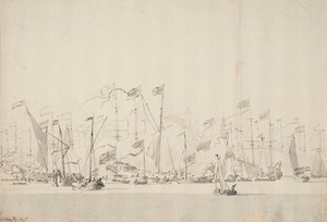Rivieroptocht op de Y in Amsterdam ter ere van de Prins van Oranje, 5/15 juni 1660 door Willem van de Velde the Younger