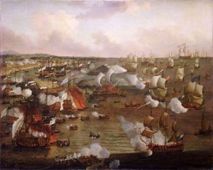De verbranding van Franse schepen bij de Slag bij La Hogue, 23 mei 1692, eind 17e eeuw