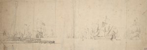 Een Nederlandse vloot vertrekt vanaf een pier, ca. 1665 door Willem van de the Elder Velde