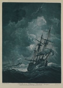 Een schip in een storm door Willem van de the Elder Velde