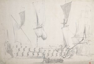 Een Engelse vierde rang in lichte wind, c.1681 door Willem van de the Elder Velde