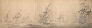 Nederlandse vloot langs de kust van de Noord-Friese Eilanden 9/19 oktober 1658 door Willem van de the Elder Velde