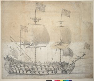 HMS Britannia door Willem van de the Elder Velde