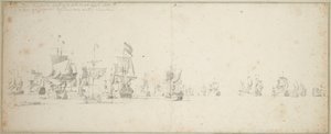 Het Friesland eskader voor de kust van Schotland door Willem van de the Elder Velde