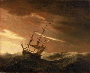 Een Engels schip in een storm, eind 17e eeuw door Willem van de Velde the Younger