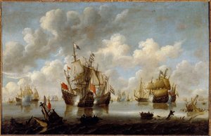 Gevecht in de Noordzee in de 17e eeuw door Willem van de Velde the Younger