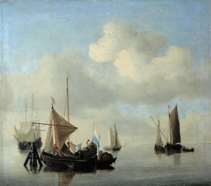 Marine bij kalm weer ... door Willem van de the Younger Velde