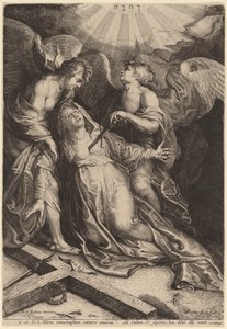 Mater Dolorosa Knielend, Ondersteund door Twee Engelen door Willem van der Leeuw after Sir Peter Paul Rubens
