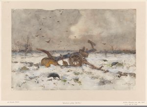 Ploeg op besneeuwde akker