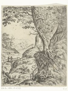 Landschap met houten bruggetje door Willem von Bemmel
