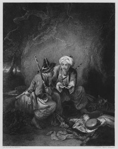 Arabieren Delen Buit, uit het schilderij in de Vernon Gallery (gravure) door William (after) Allan