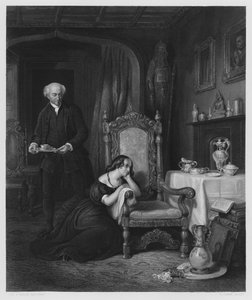 De Lege Stoel, Abbotsford, uit het schilderij in de Koninklijke Collectie (gravure) door William (after) Allan