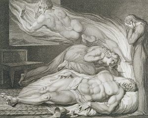 De dood van de sterke slechte man, pl.6, illustratie uit Het graf, een gedicht door William Blake, gegraveerd door Luigi Schiavonetti door William (after) Blake