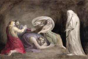 De heks van Endor roept de geest van Samuel op door William (after) Blake