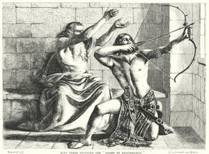 Koning Joas schiet de Pijl van Bevrijding (gravure) door William (after) Dyce