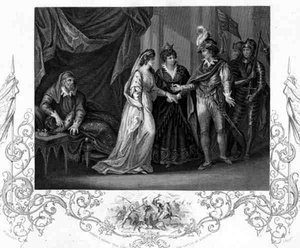De Sluiting van het Verdrag van Troye, in Henry V door William Shakespeare, gegraveerd door J. Rogers door William (after) Hamilton