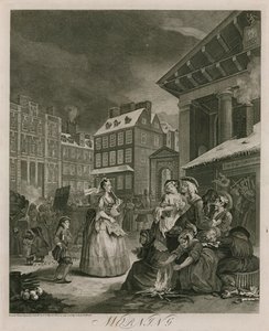 Ochtend (gravure) door William (after) Hogarth