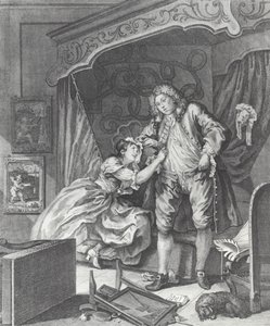 Vrouw wordt prostituee in 18e-eeuws Engeland door William (after) Hogarth