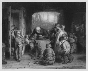 De laatste binnen, uit het schilderij in de Vernon Gallery (gravure)