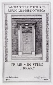 Boekplaat voor de Bibliotheek van de Premier, gegraveerd door Robert Sargent Austin (1895-1973) door William (after) Rothenstein