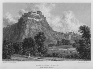 Edinburgh Kasteel, vanaf Princes Street (gravure)