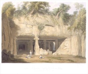 Exterieur van de Grote Grot Tempel van Elephanta, nabij Bombay, in 1803, uit Volume II van 