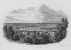 Londen vanuit Greenwich (gravure)